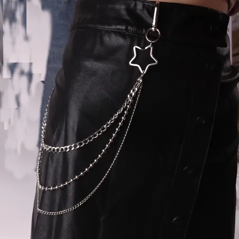 Punk Harajuku Multi-layer Metal Waist Chain Alloy Pants Chain With Cross Star Moon Pendant For Street Fashion Unisex Jewelry
