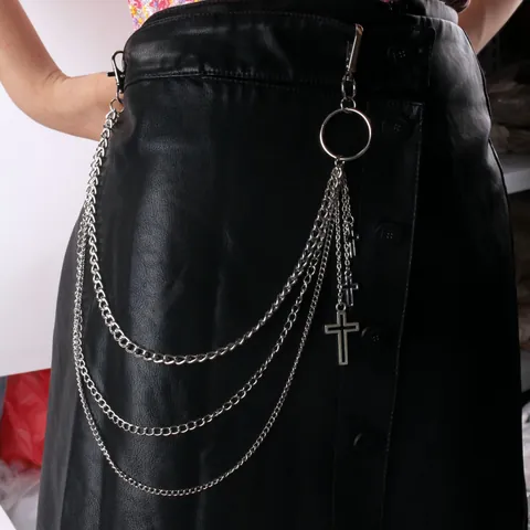 Punk Harajuku Multi-layer Metal Waist Chain Alloy Pants Chain With Cross Star Moon Pendant For Street Fashion Unisex Jewelry