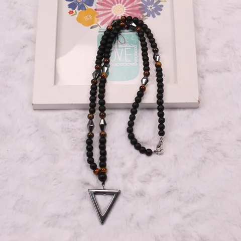 Herren Perlenkette Mit Metall Dreieck Anhänger Heilung Natürliche Tigerauge Hämatit Achat Stein Schmuck Für Männer Punk Stil
