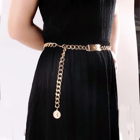 Damen Vintage Löwenkopf Metallkette Gürtel Gold Silber Ton Panzerkette Bauchkette Mit Münzanhänger Mode Taillendekoration