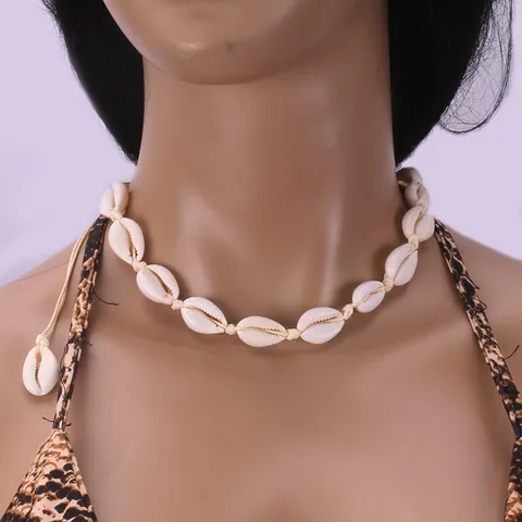 Collana Girocollo di Conchiglie Naturali Fatta a Mano Stile Bohemian Spiaggia Hawaiiano Cordino Cerato Regolabile Gioielli Donna