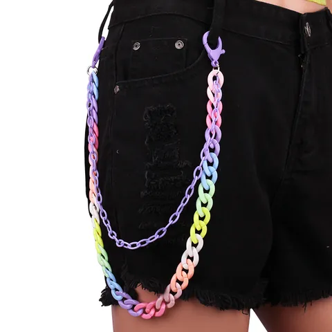 Layered Resin Rainbow Trouser Chain Candy Color Acrylic Pants Chain For Women Men Hip Hop Street Fashion Waist Jewelry