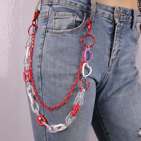 Hip Hop Double Layer Acrylic Heart Pants Chain For Women Men Y2K Streetwear Waist Chain Accessory Jeans Decoration Gift
