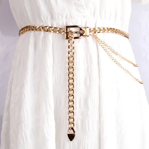 Cinturón de Cadena de Metal de Moda para Mujer Cadena de Cintura en Capas Con Colgante de Corazón Oro Plata Aleación Aluminio
