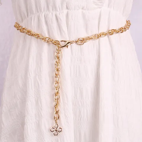 Mode Vrouwen Legering Metalen Body Ketting Taille Riem Met Strass Kruis Klaver Hanger Verstelbare Sieraden Voor Jeans Jurk