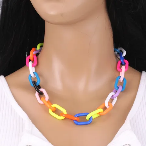 Hip Hop Punk Acrylic Chunky Chain Necklace Women Bold Oval Link Choker Statement Jewelry Streetwear Accessory