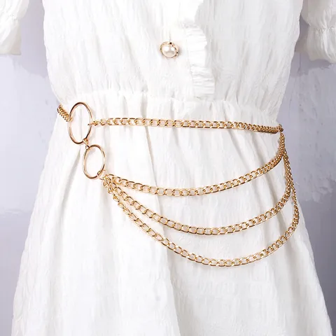 Vintage Multi Layer Alloy Waist Chain Sexy Tassel Body Chain With Round Rings And Flower Charms For Women Beach Party Jewelry