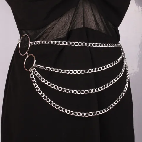 Vintage Multi Layer Alloy Waist Chain Sexy Tassel Body Chain With Round Rings And Flower Charms For Women Beach Party Jewelry