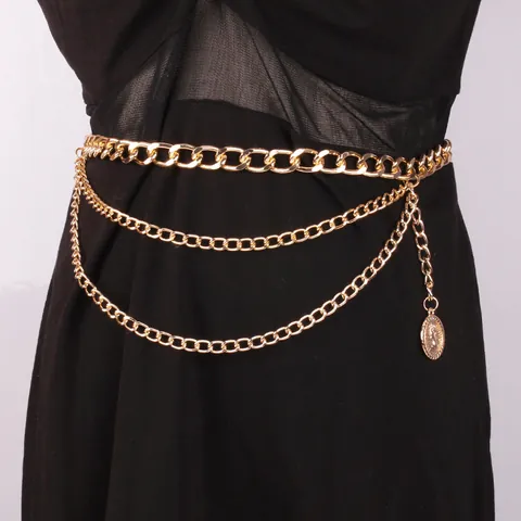 Vintage Meerlaagse Portretmunt Hanger Tailleketting Legering Sexy Body Chain Riem Voor Vrouwen Goud Zilver Feest Sieraden
