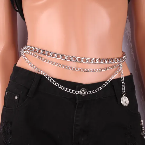Vintage Meerlaagse Portretmunt Hanger Tailleketting Legering Sexy Body Chain Riem Voor Vrouwen Goud Zilver Feest Sieraden