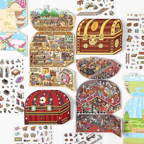 2.5D Szenenaufkleber DIY Faltsatz PET Dekorative Aufkleber Cartoon Abenteuerthemen Scrapbooking Journaling Stressabbau