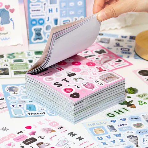 Korean Ins Style Coated Paper Sticker Book Square Multiple Sheets Aesthetic Illustrations For Scrapbooking Journaling DIY Decorative Stationery