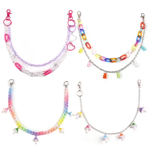 Y2K Colorful Acrylic Bear Mushroom Heart Pendant Double Layer Waist Chain Pants Chain For Women Hip Hop Fashion Jewelry Body Accessory