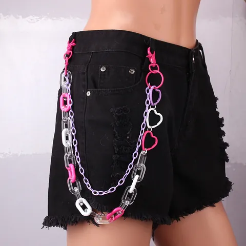 Y2K Colorful Acrylic Bear Mushroom Heart Pendant Double Layer Waist Chain Pants Chain For Women Hip Hop Fashion Jewelry Body Accessory