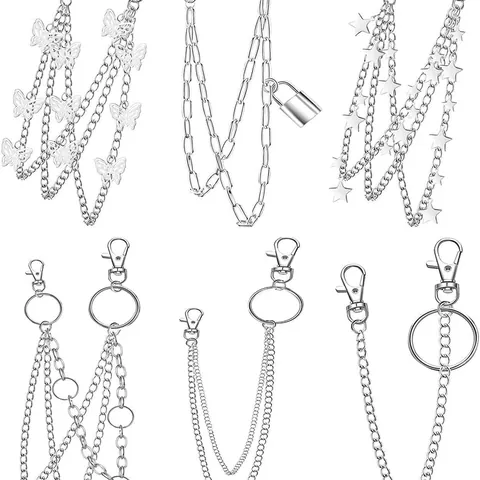 Punk Metal Multi-Layer Pants Chain For Women Alloy Butterfly Padlock Star Pendant Waist Chain Belt Streetwear Jewelry