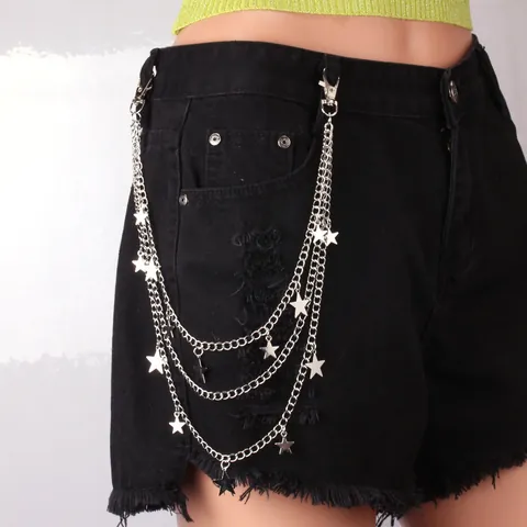 Punk Metal Multi-Layer Pants Chain For Women Alloy Butterfly Padlock Star Pendant Waist Chain Belt Streetwear Jewelry