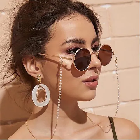 Women Faux Pearl Beaded Eyeglass Chain Anti Slip Copper Metal Chain Mask Lanyard Retro Eyewear Accessories Neck Cord Holder