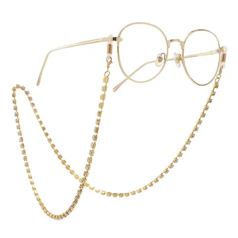 Shiny Rhinestone Glasses Chain For Women Alloy Crystal Mask Lanyard Anti-Lost Eyewear Strap With Adjustable Silicone Loops