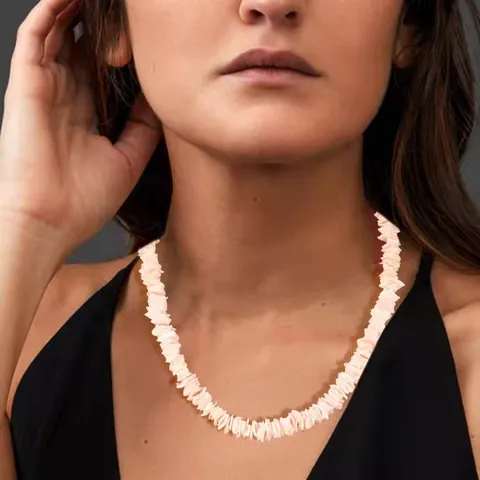 Boheemse Natuurlijke Schelp Ketting Armband Set Voor Vrouwen Roze Wit Verstelbare Hawaiiaanse Strand Stijl Handgemaakte Sieraden