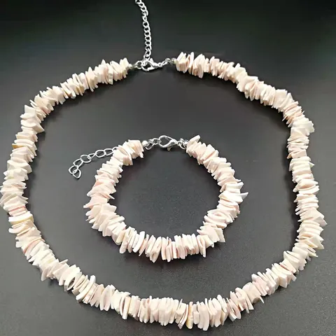 Boheemse Natuurlijke Schelp Ketting Armband Set Voor Vrouwen Roze Wit Verstelbare Hawaiiaanse Strand Stijl Handgemaakte Sieraden
