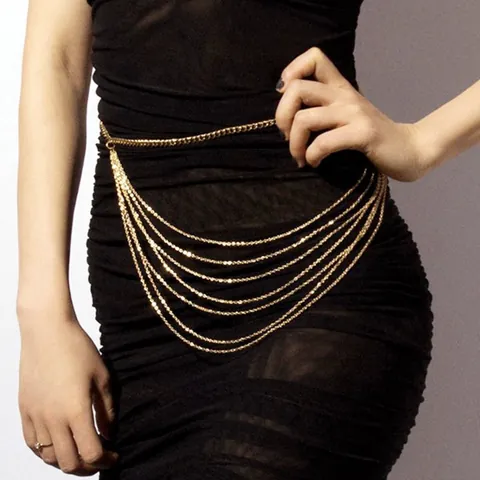 Multilayer Metal Link Chain Tassel Waist Belt For Women Adjustable Body Chain Jewelry Fashion Belly Accessory Gift