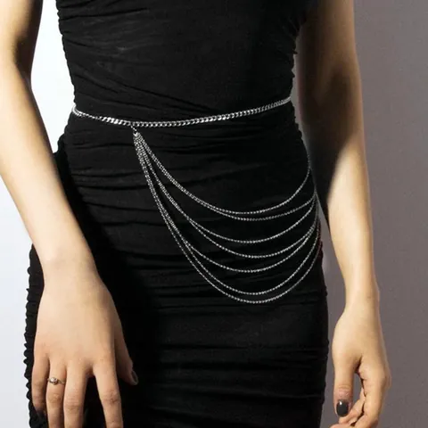 Multilayer Metal Link Chain Tassel Waist Belt For Women Adjustable Body Chain Jewelry Fashion Belly Accessory Gift