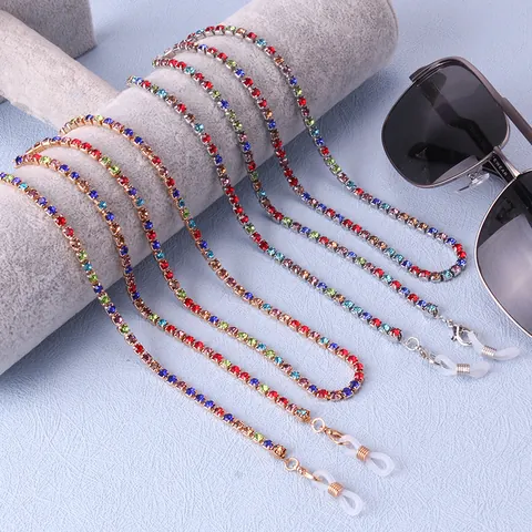 Bunte Strass Brillenkette Für Damen Legierung Metall Anti-rutsch Brillenband Mode Dekorative Maske Lanyard Nackenhalter