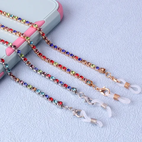 Bunte Strass Brillenkette Für Damen Legierung Metall Anti-rutsch Brillenband Mode Dekorative Maske Lanyard Nackenhalter