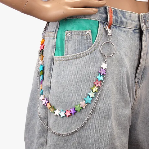 Catena da Vita Boho Doppio Strato Perline Conchiglia Colorate Stella Cuore Lega Argento Catena Pantalone Gioielli Streetwear