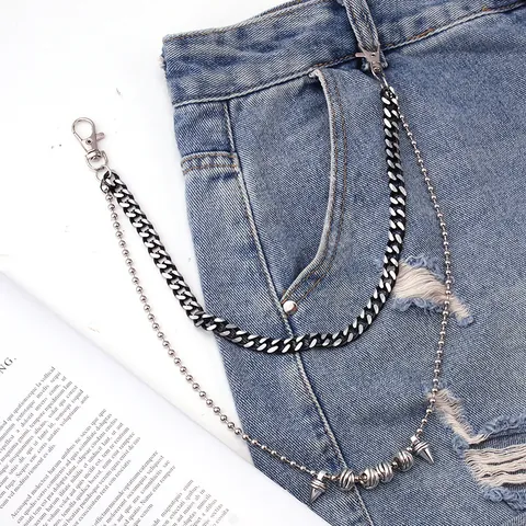 Punk Mehrlagige Hosenkette Aluminiumlegierung Hip Hop Streetwear Jeans Taillenkette Mit Spike Kugel Anhängern Unisex