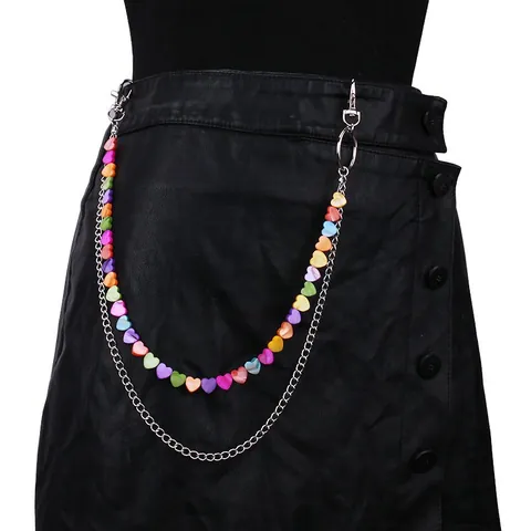 Catena da Vita Boho Doppio Strato Perline Conchiglia Colorate Stella Cuore Lega Argento Catena Pantalone Gioielli Streetwear