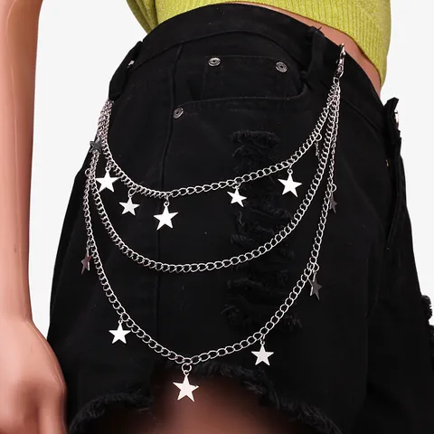 Catena da Vita con Stelle Multistrato Punk Catena per Pantaloni in Metallo per Uomo Donna Gioielli Gothic Hip Hop Accessori Abbigliamento