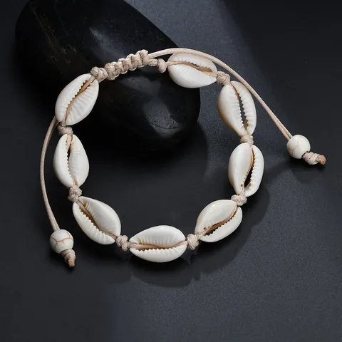 Bracelet Tressé en Coquillage Cauri Bohème Fait à la Main Réglable pour Femmes Filles Style Naturel Bijoux de Plage Cadeau d'Été