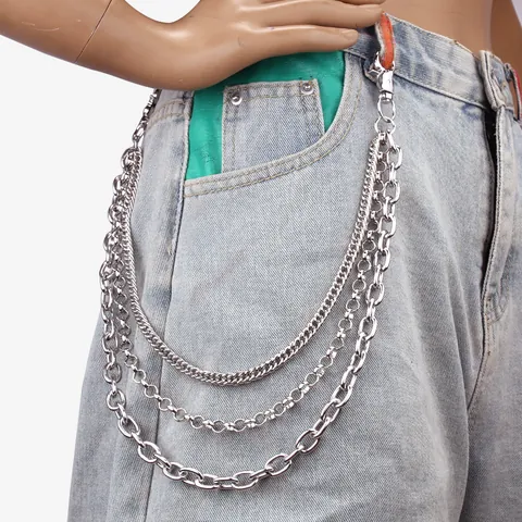 Catena per Pantaloni in Metallo Multistrato Punk per Uomo Donna Hip Hop Lega Argento Catena in Vita Gioielli per Jeans Streetwear
