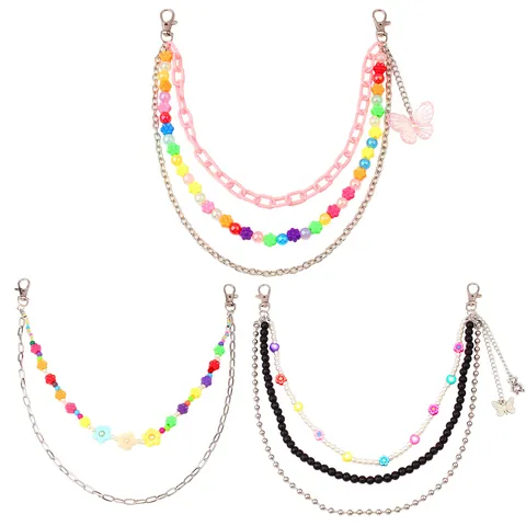 Multi-layer Y2K Acrylic Bead Butterfly Flower Pendant Waist Chain Alloy Hip Hop Body Jewelry For Women Fashion Accessory