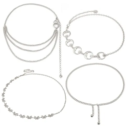 Women Fashion Metal Alloy Waist Chain Multi-layer Heart Moon Star Butterfly Pendant Body Chain Adjustable Jewelry Accessories