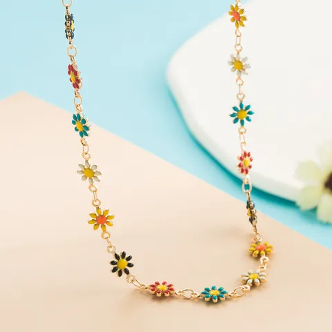 Daisy Flower Necklace Bracelet Enamel Copper Alloy Floral Jewelry For Women