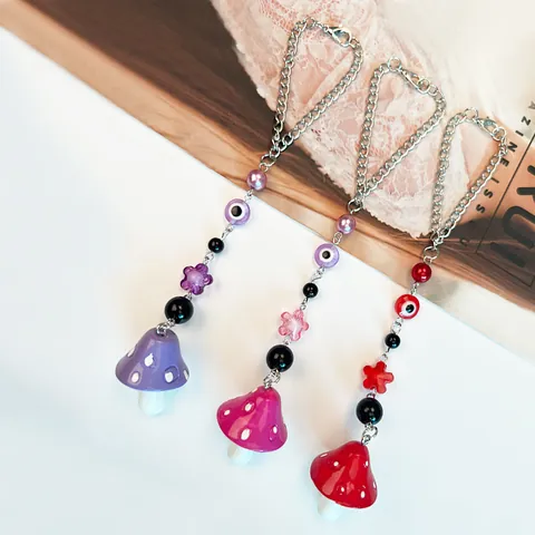 Handmade Mushroom Evil Eye Beaded Keychain Y2K Aesthetic Resin Flower Star Bag Charm For Women Girl Gift Hanging Ornament