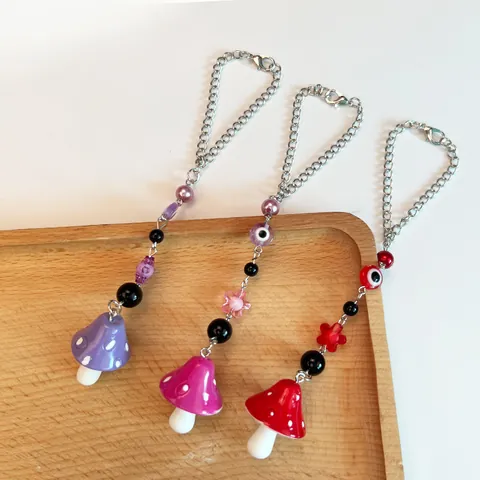 Handmade Mushroom Evil Eye Beaded Keychain Y2K Aesthetic Resin Flower Star Bag Charm For Women Girl Gift Hanging Ornament