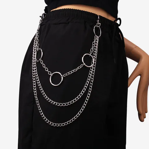 Punk Hip Hop Mehrlagige Silber Legierung Taillenkette Metall Rundringe Dekorative Hosenkette Für Herren Damen Streetwear Accessoire