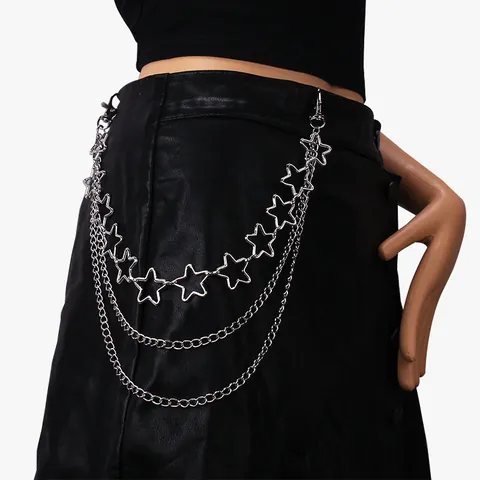 Punk Multilayer Metal Star Pant Chain Hip Hop Silver Alloy Waist Chain For Women Men Streetwear Triple Layer Belt Jewelry