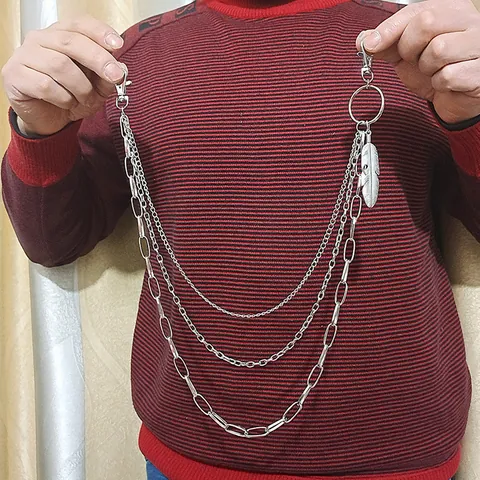 Punk Rock Multi-layer Alloy Pants Chain With Feather Heart Wing Key Pendant For Men Women Gothic Silver Waist Chain Jewelry