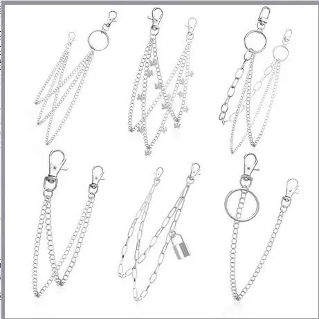 Punk Rock Metal Multi-layer Pants Chain Silver Butterfly Padlock Round Ring Gothic Hip Hop Waist Chain Men Women Jewelry