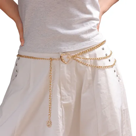 Mujer Cadena de Cintura Multicapa Aleación de Zinc Corazón Luna Sol Colgante Hip Hop Streetwear Ajustable Cadena Cuerpo