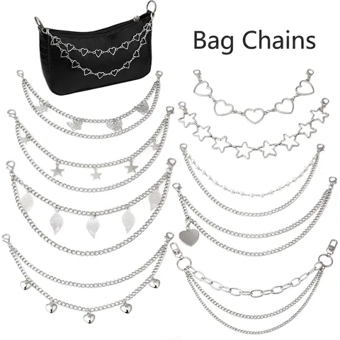 Catena per Borsa alla Moda in Metallo Argento Con Ciondoli a Cuore Farfalla Foglia Accessori Decorativi Fai Da Te per Donna