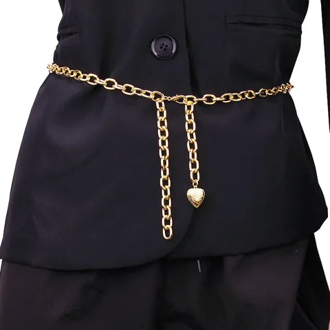 Fashion Alloy Heart Pendant Body Chain Waist Belt For Women Layered Tassel Gold Silver Metal Link Belly Chain Jewelry