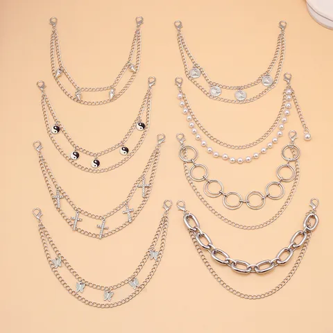 Fashion Layered Alloy Metal Bag Chain Strap With Butterfly Cross Coin Artificial Pearl Charms Replacement Shoulder Strap For Handbags Women Accessories