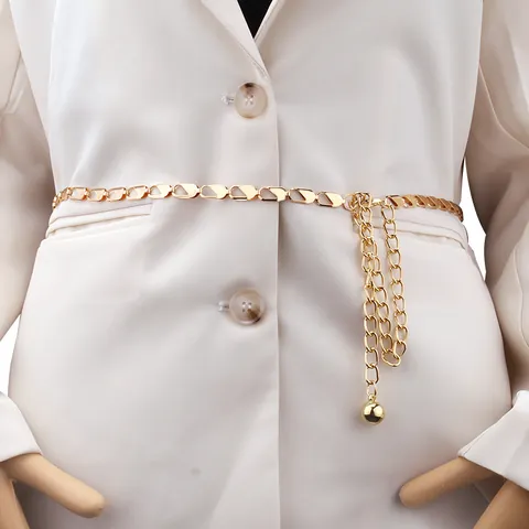 Fashion Minimalist Metal Waist Chain For Women Gold Silver Alloy Hollow Heart Snake Bone Decorative Body Chain For Dress