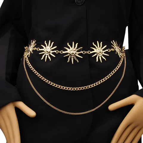 Bohemian Alloy Sun Moon Star Celestial Waist Chain Belt For Women Vintage Gold Silver Metal Body Chain Jewelry Accessories