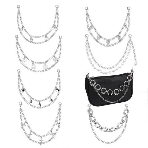 Fashion Layered Alloy Metal Bag Chain Strap With Butterfly Cross Coin Artificial Pearl Charms Replacement Shoulder Strap For Handbags Women Accessories
